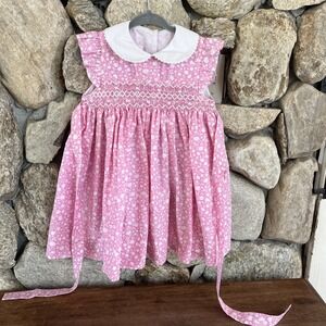 Petit Bebe Girls Blue Smocked Embroidered Football Bishop Dress Sz18m *imperfect